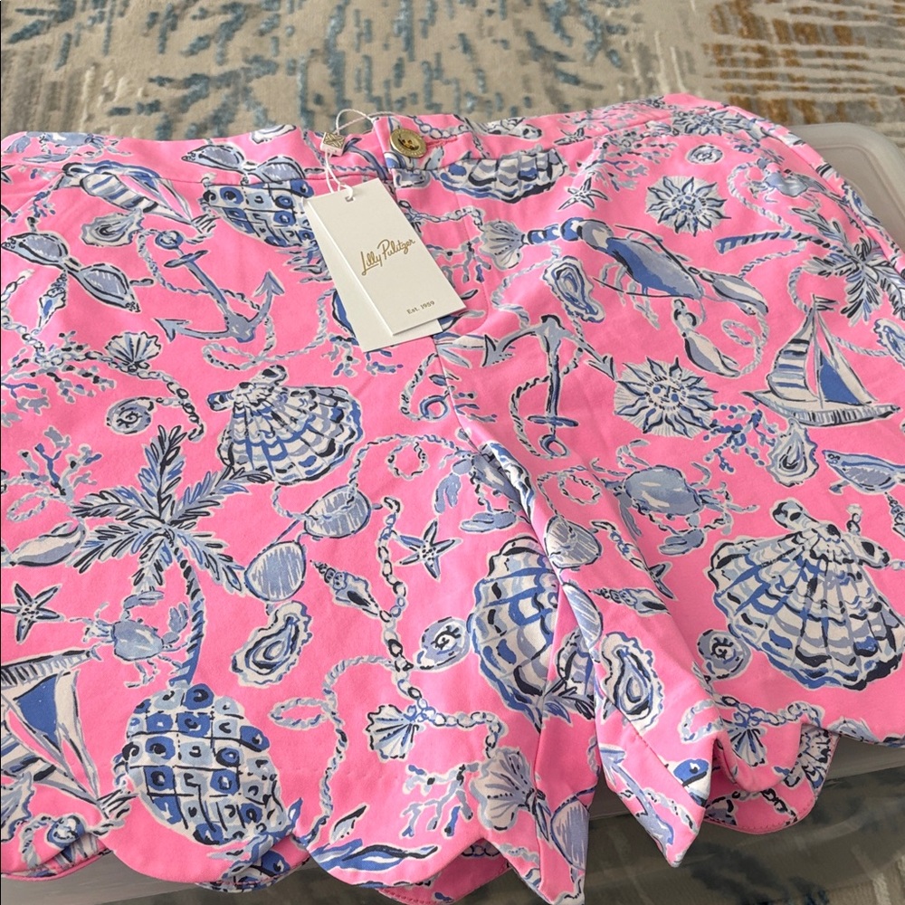 NWT Lilly Pulitzer Pink and Blue Seashell Reggie Knit Shorts Size 12